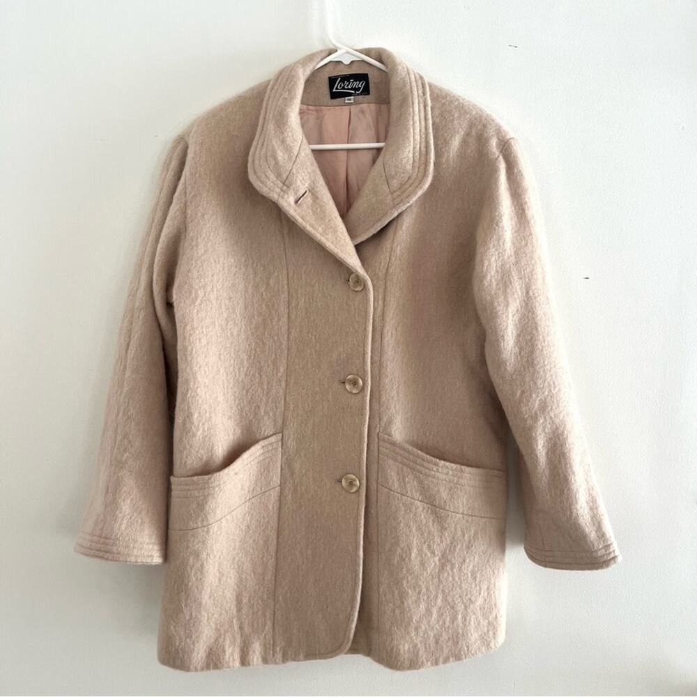 Vintage Mohair Peacoat Cream Pink Full Button Down Neutral Luxury Size 16 Beige